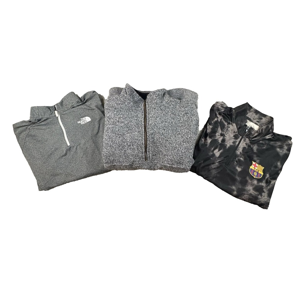 MIXED LOT OF 3 Men's M North Face/FC Barcelona/Straight Down 1/4 Zips SEE DESCRI